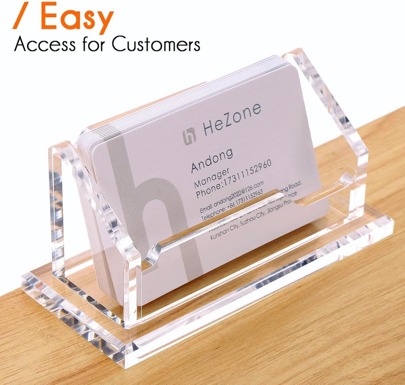 HeZone Acrylic Card Holder Clear Horizontal Business Card Organizer Stand for Desk 1 Slots Business Cards Stand for Women and Men - Image 5